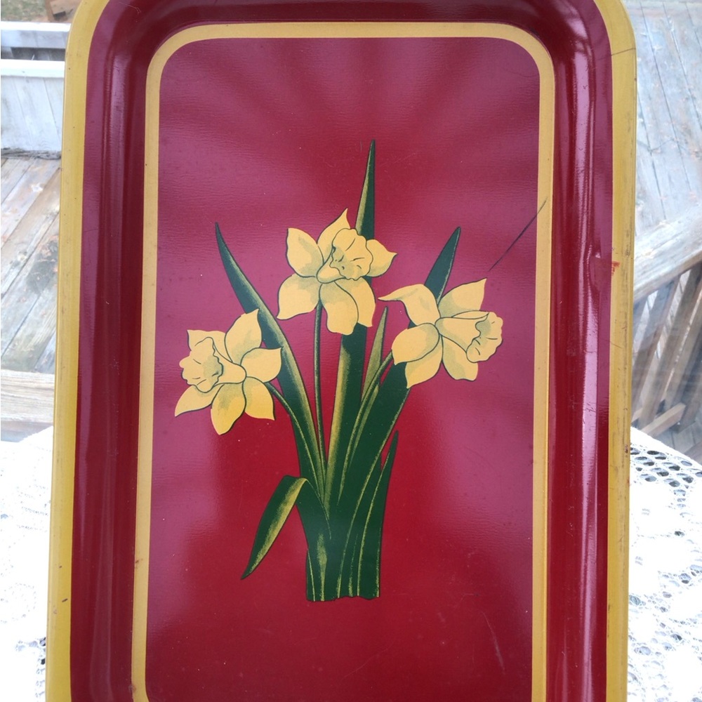 Vintage Red Metal Tray